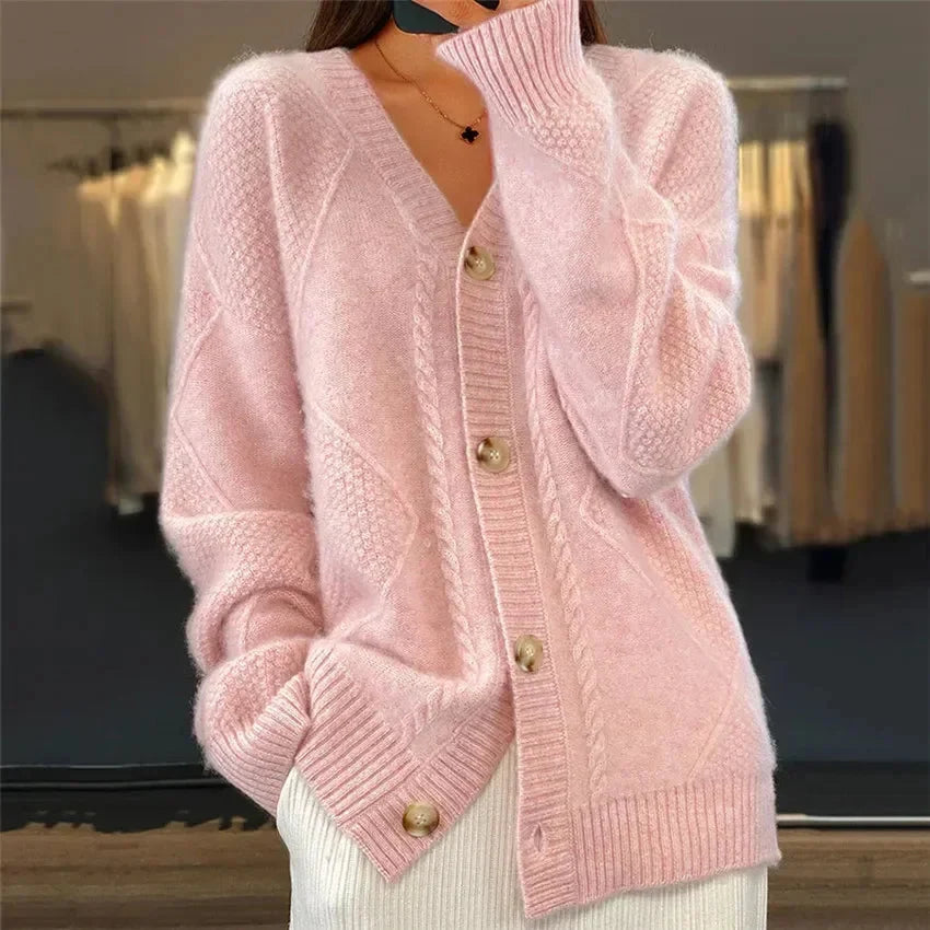 Women's Button-Down Cashmere Knit Cardigan with Long Sleeves