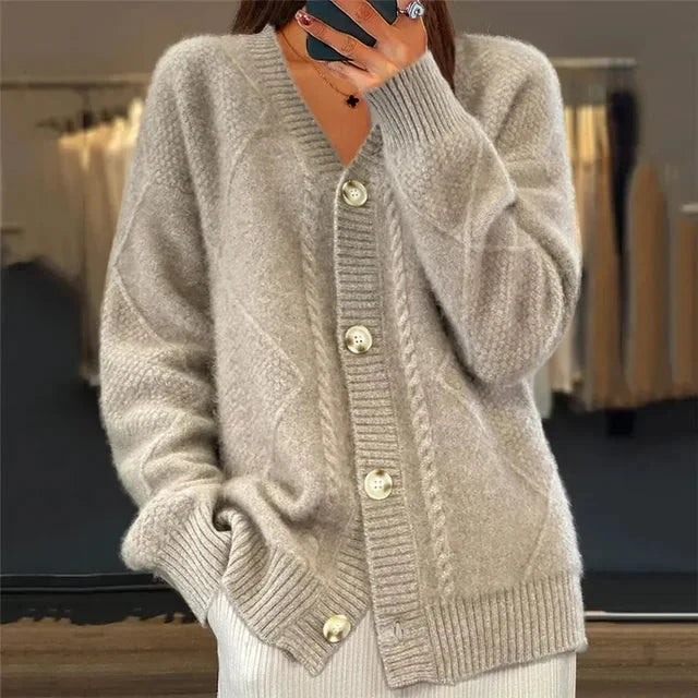Women's Button-Down Cashmere Knit Cardigan with Long Sleeves
