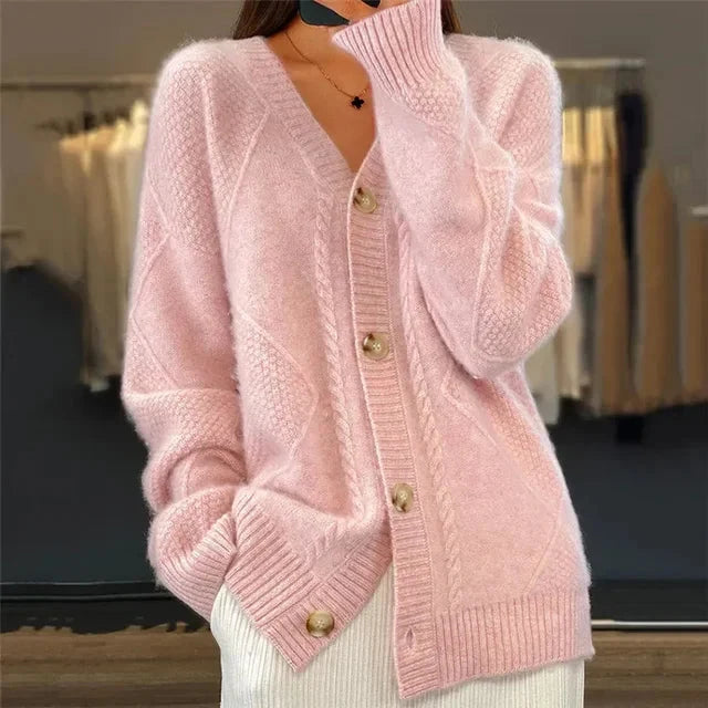 Women's Button-Down Cashmere Knit Cardigan with Long Sleeves