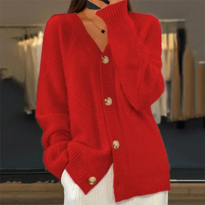 Women's Button-Down Cashmere Knit Cardigan with Long Sleeves