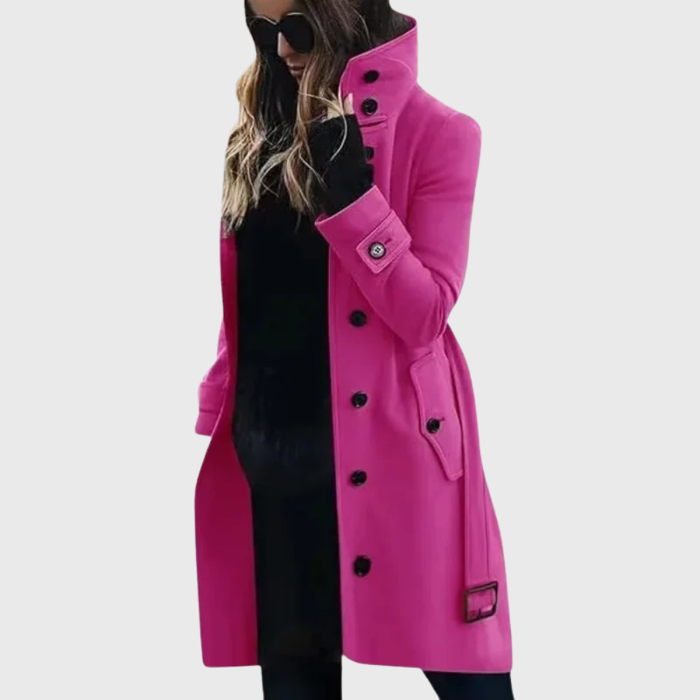 Women's Button-Front Coat with High Stand Collar