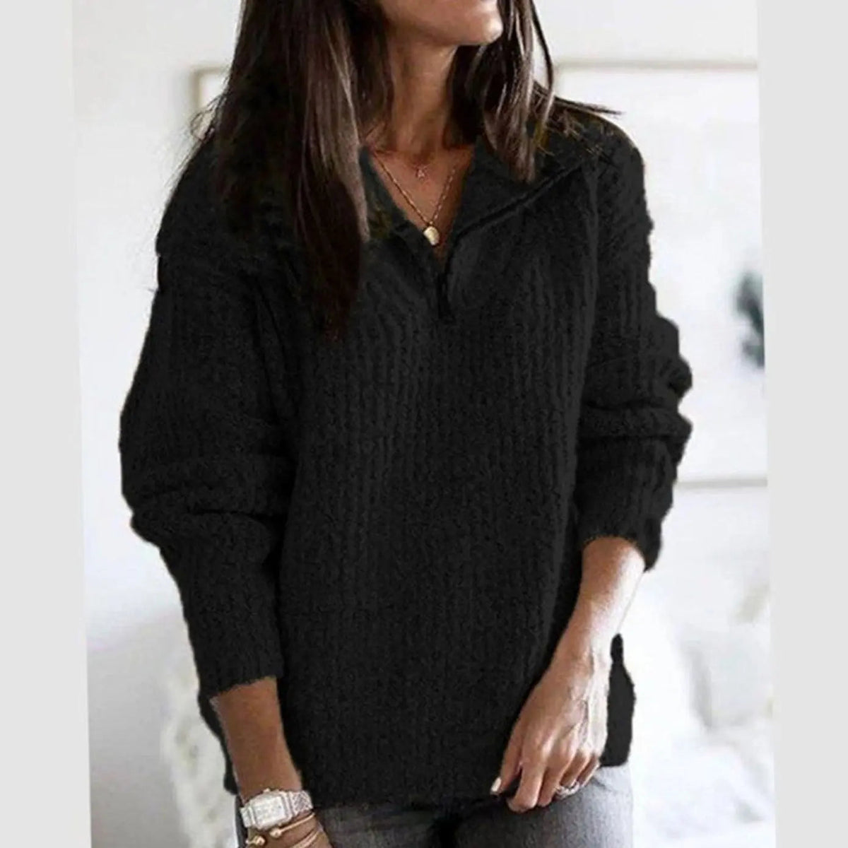 Women's Cable-Knit Ribbed Quarter-Zip Sweater