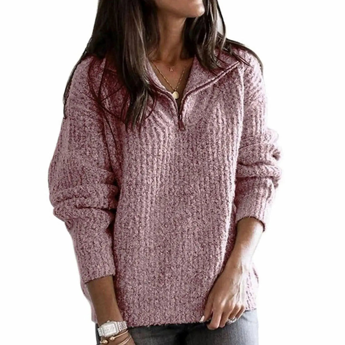 Women's Cable-Knit Ribbed Quarter-Zip Sweater