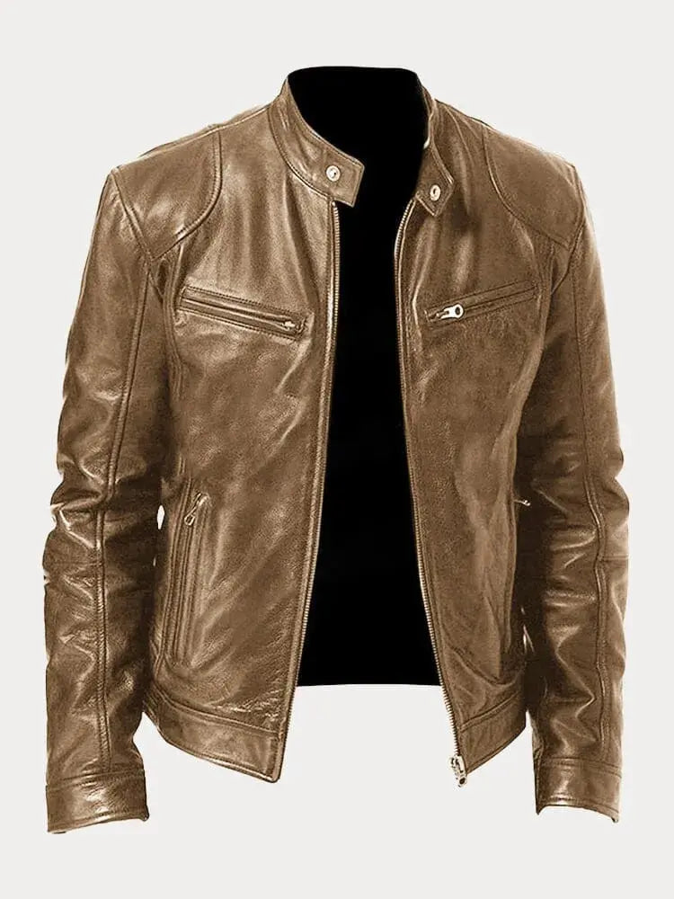 Women's Casual Long-Sleeve Leather Jacket with Relaxed Fit