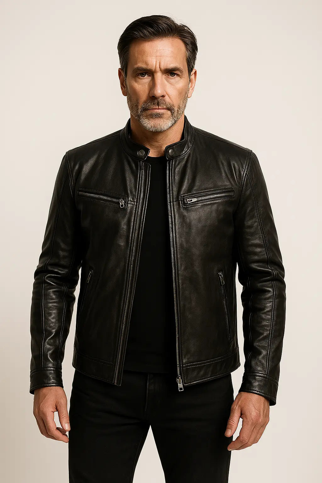 Women's Casual Long-Sleeve Leather Jacket with Relaxed Fit