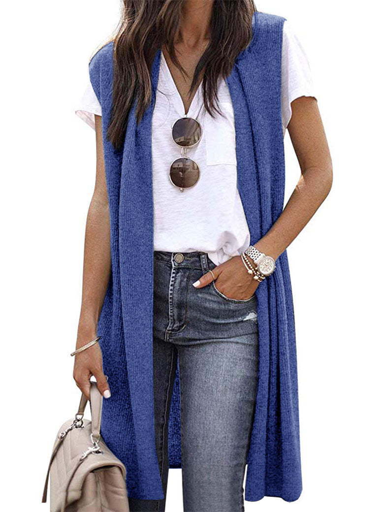 Women's Casual Oversized Open-Front Short-Sleeve Knit Vest