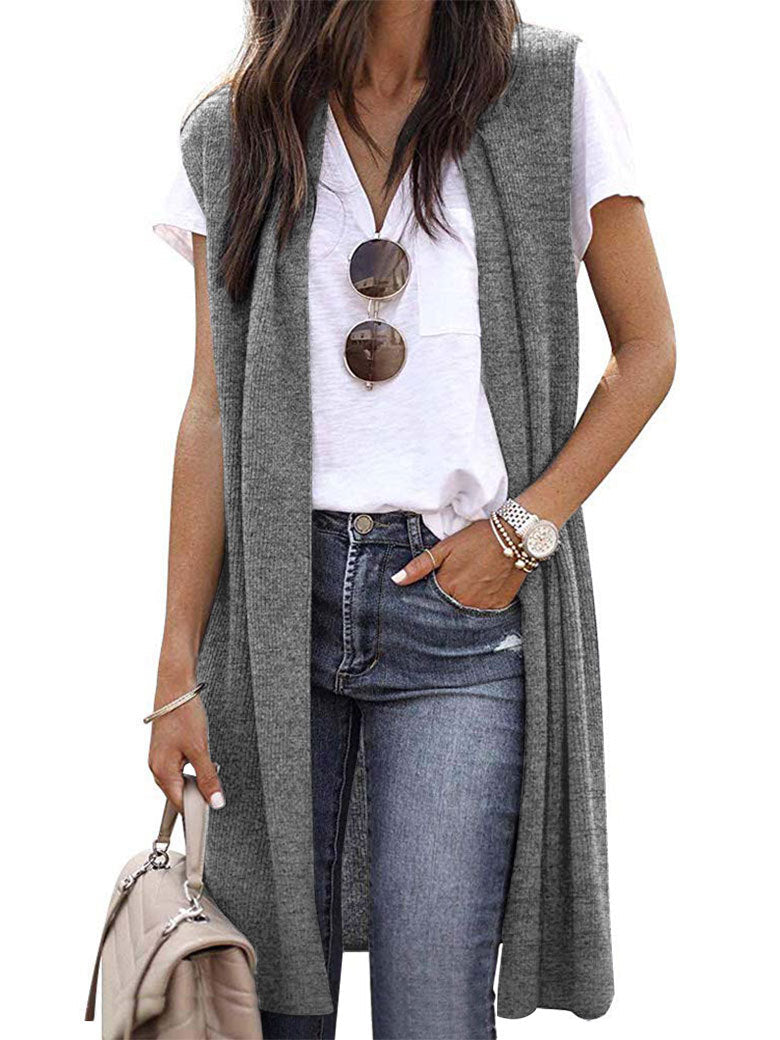 Women's Casual Oversized Open-Front Short-Sleeve Knit Vest
