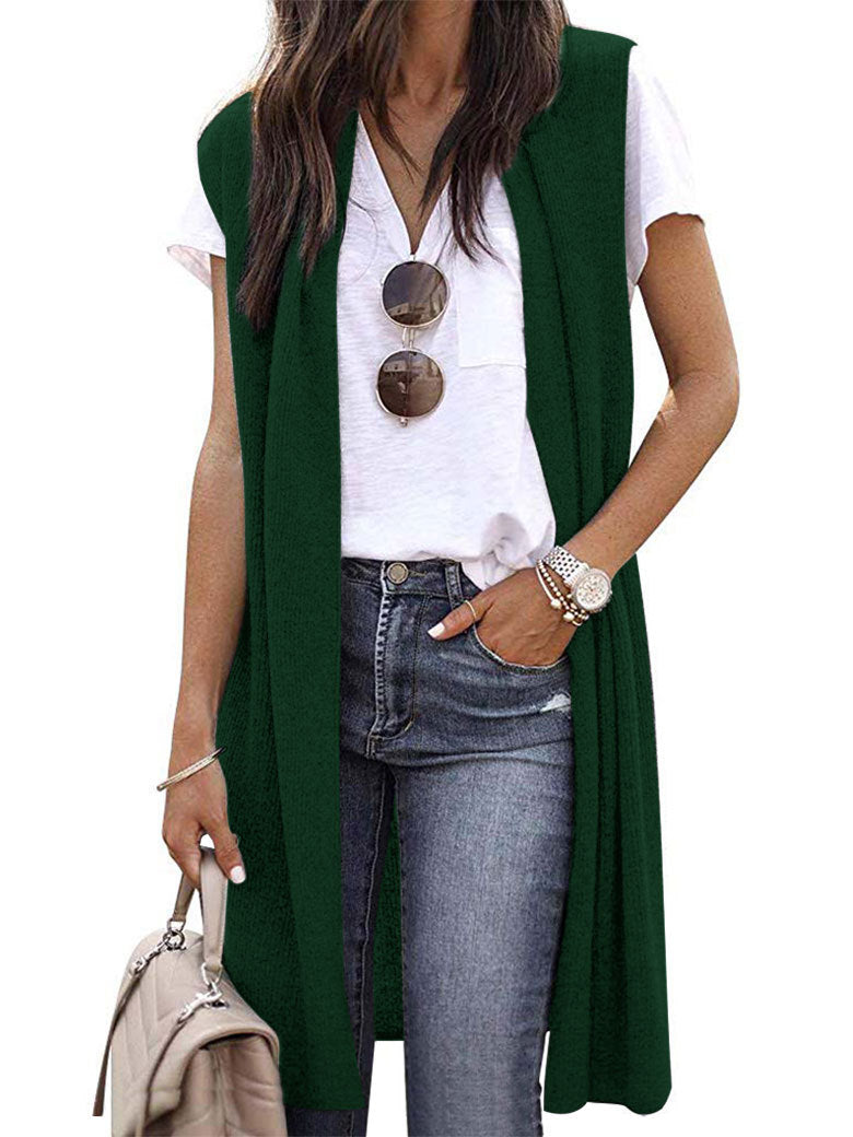 Women's Casual Oversized Open-Front Short-Sleeve Knit Vest