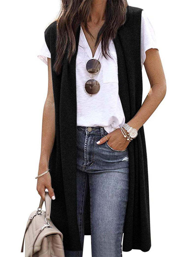 Women's Casual Oversized Open-Front Short-Sleeve Knit Vest