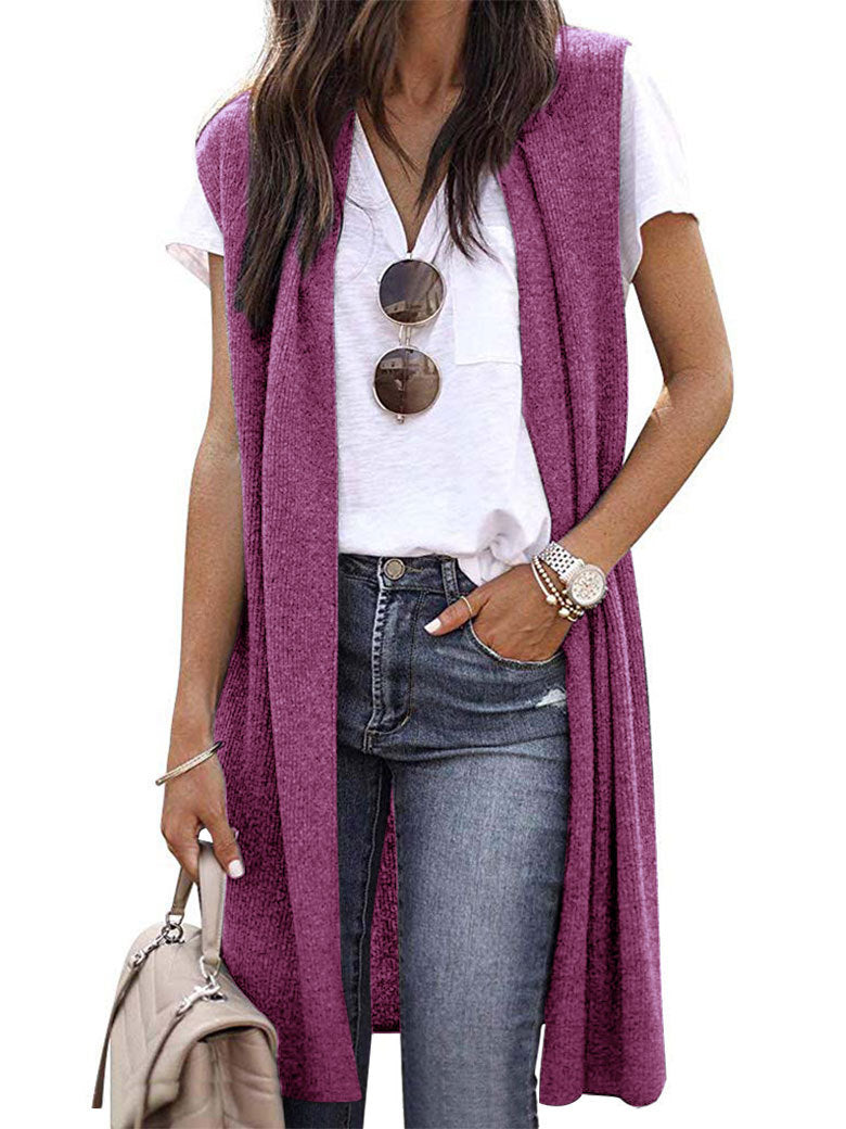 Women's Casual Oversized Open-Front Short-Sleeve Knit Vest