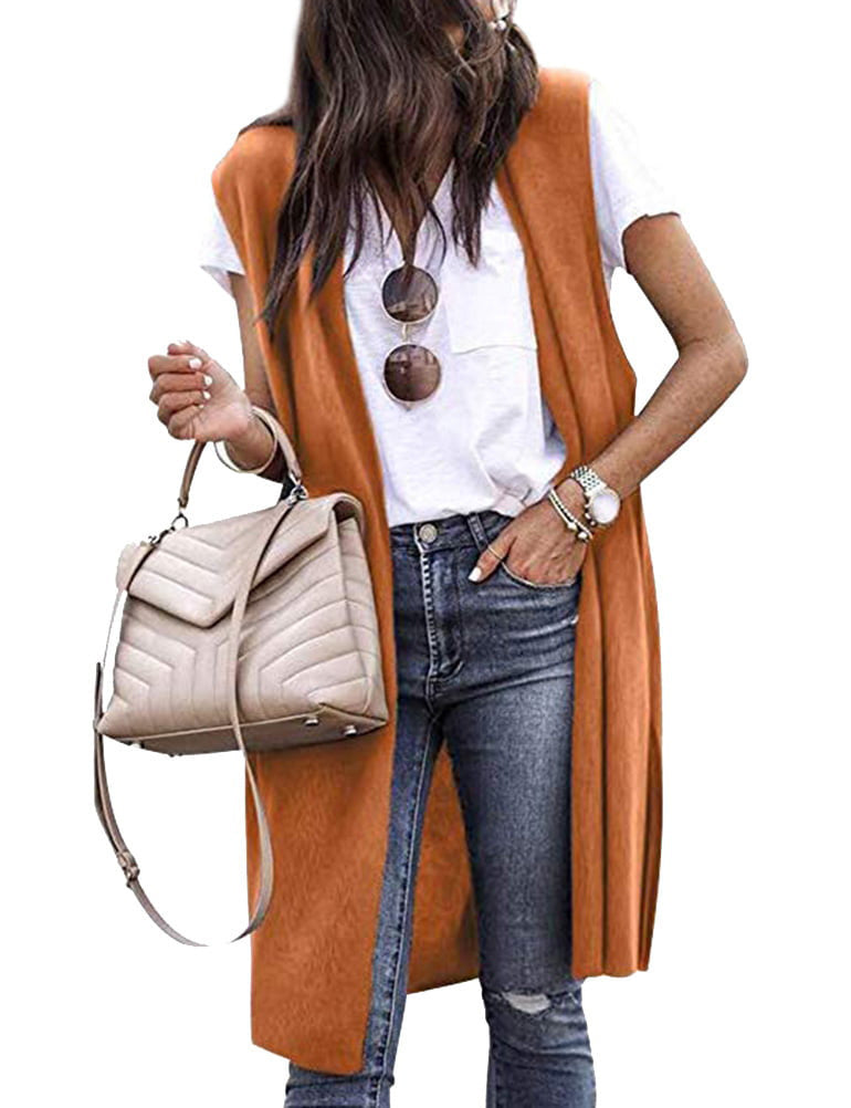 Women's Casual Oversized Open-Front Short-Sleeve Knit Vest