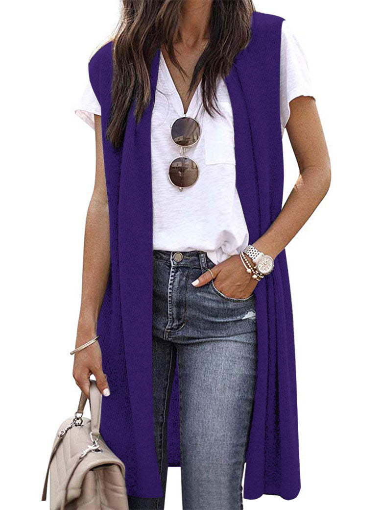 Women's Casual Oversized Open-Front Short-Sleeve Knit Vest