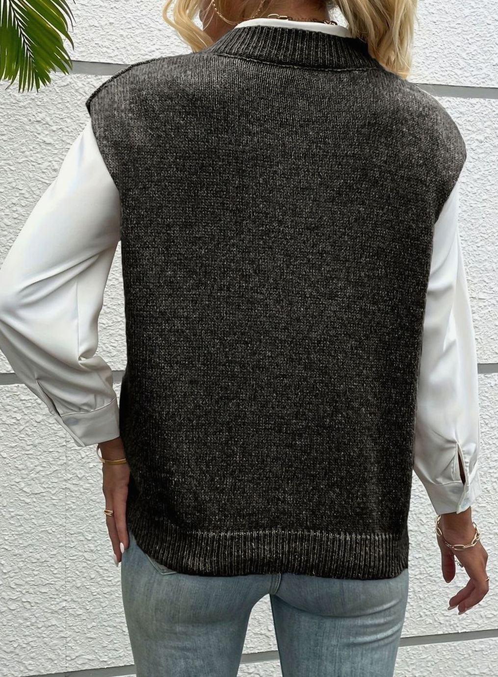 Women's Casual V-Neck Knit Sleeveless Sweater Vest