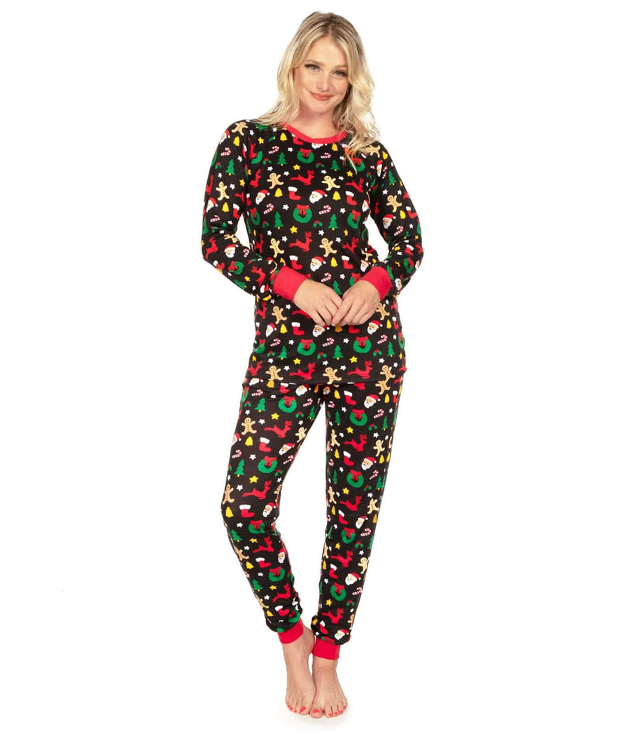 Women's Christmas Cookie Print Pyjama Set with Crew Neck Top and Drawstring Trousers