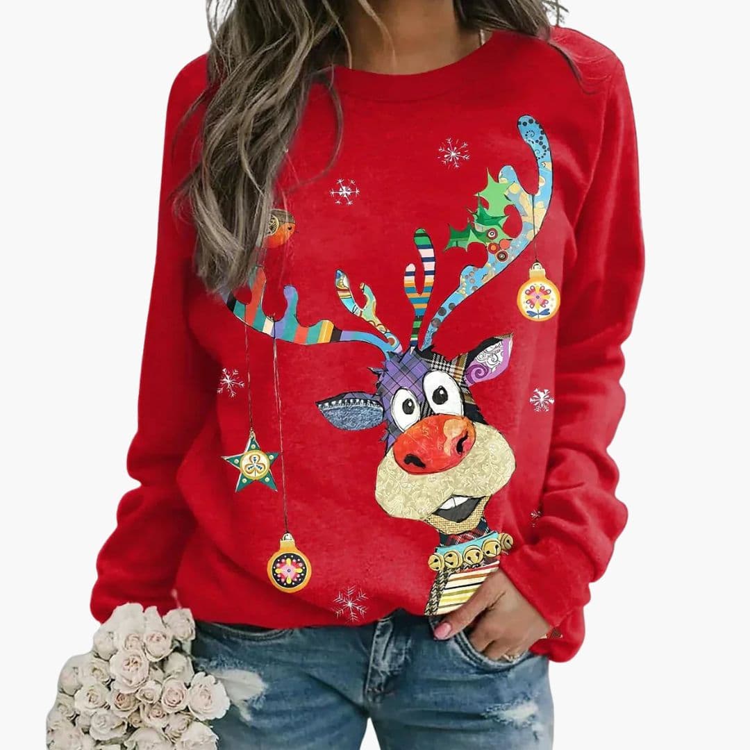 Women's Christmas Reindeer Print Sweatshirt – Casual & Cozy