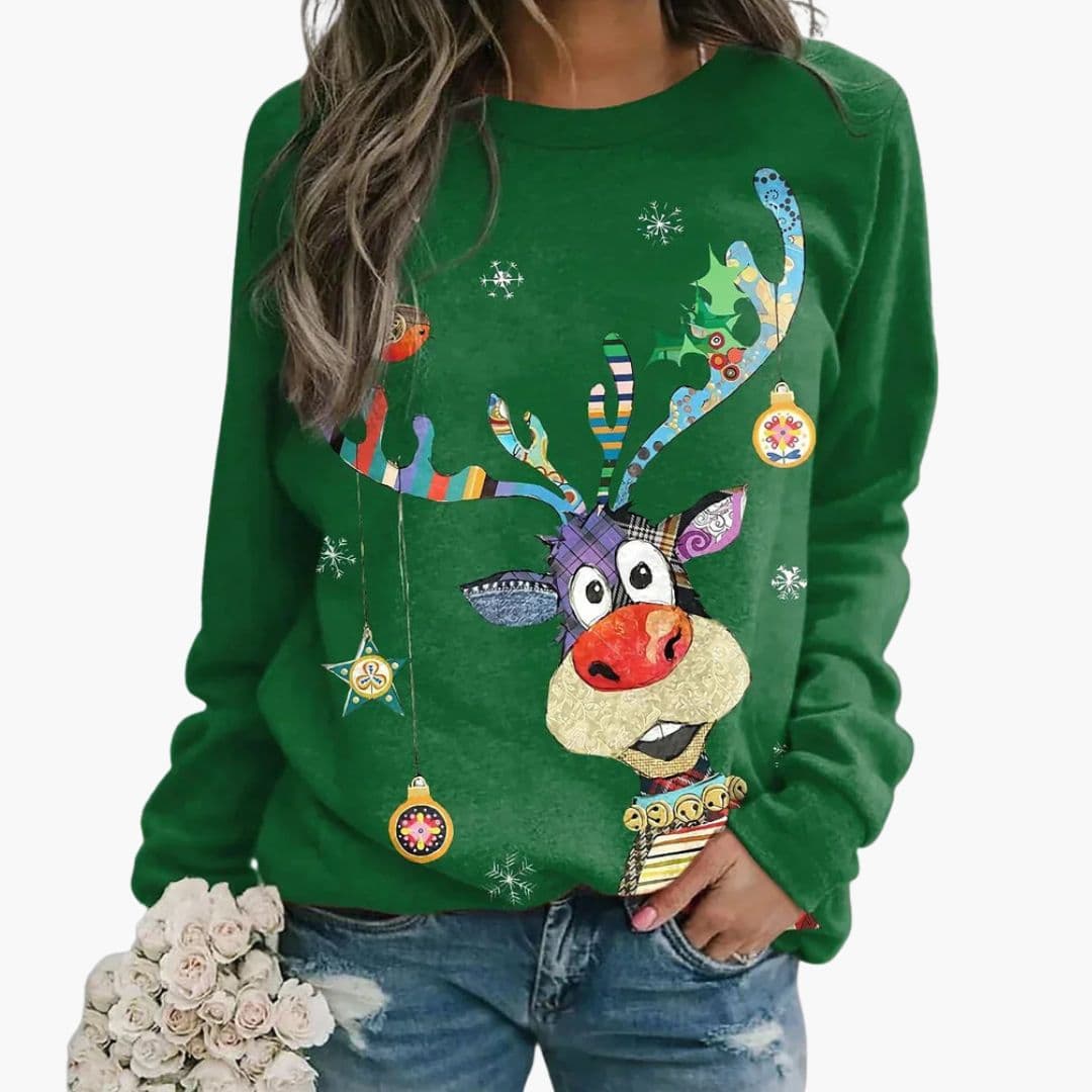 Women's Christmas Reindeer Print Sweatshirt – Casual & Cozy