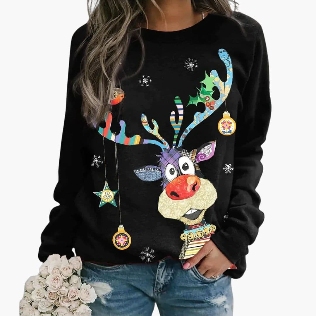 Women's Christmas Reindeer Print Sweatshirt – Casual & Cozy