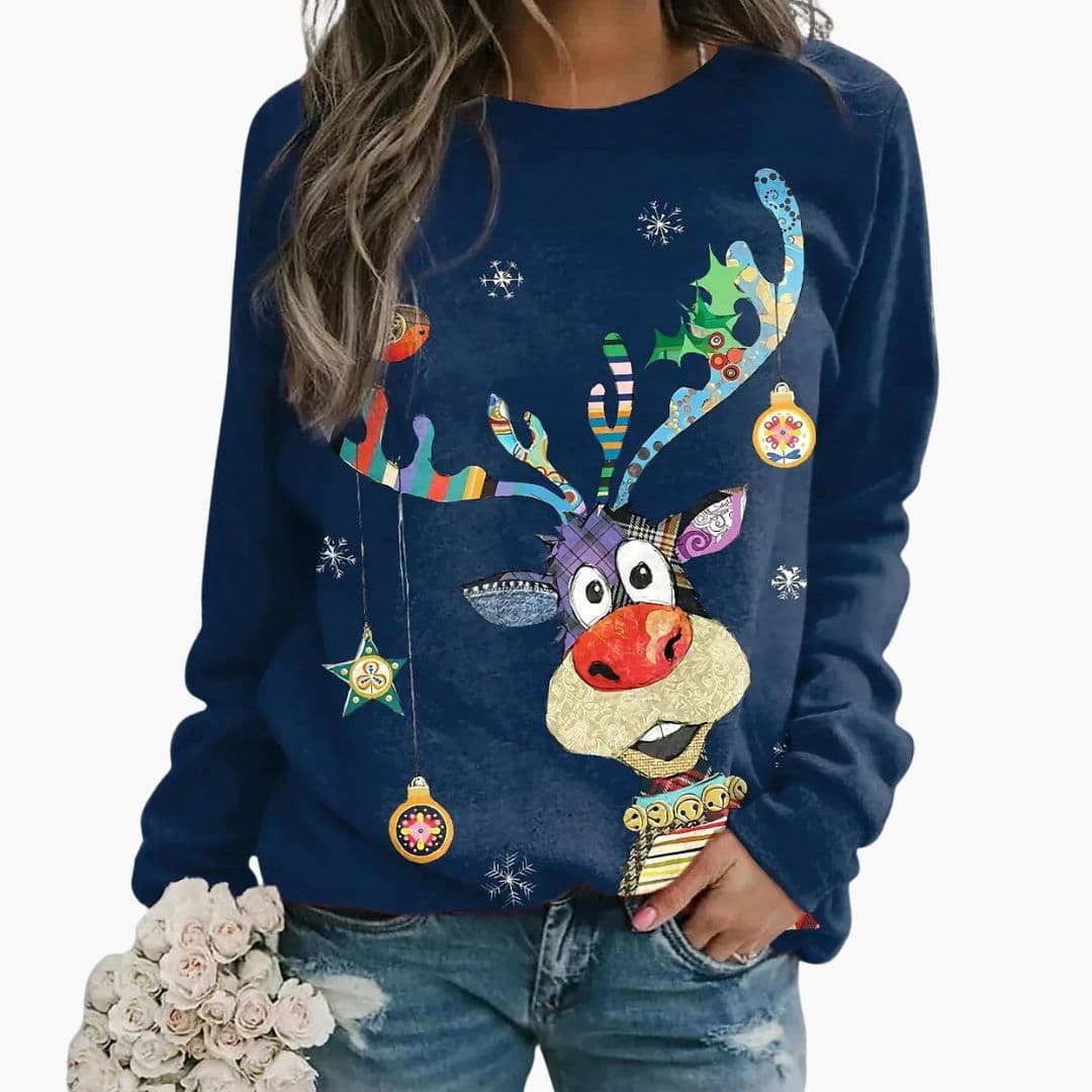 Women's Christmas Reindeer Print Sweatshirt – Casual & Cozy