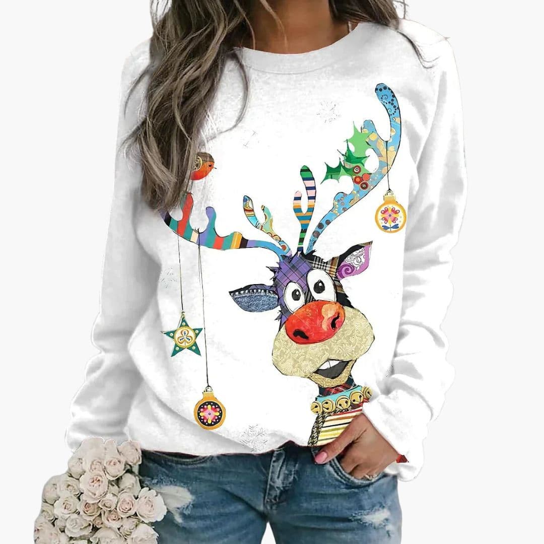 Women's Christmas Reindeer Print Sweatshirt – Casual & Cozy