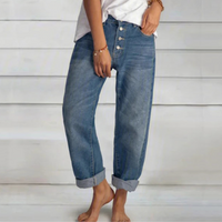 Women's Classic Blue Denim Pants with Unique Design and Comfortable Fit