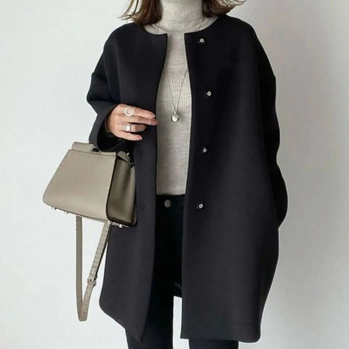 Women's Collarless Button-Front Longline Coat