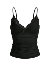 Women's Contrast Lace Bow Front Cropped Cami Top