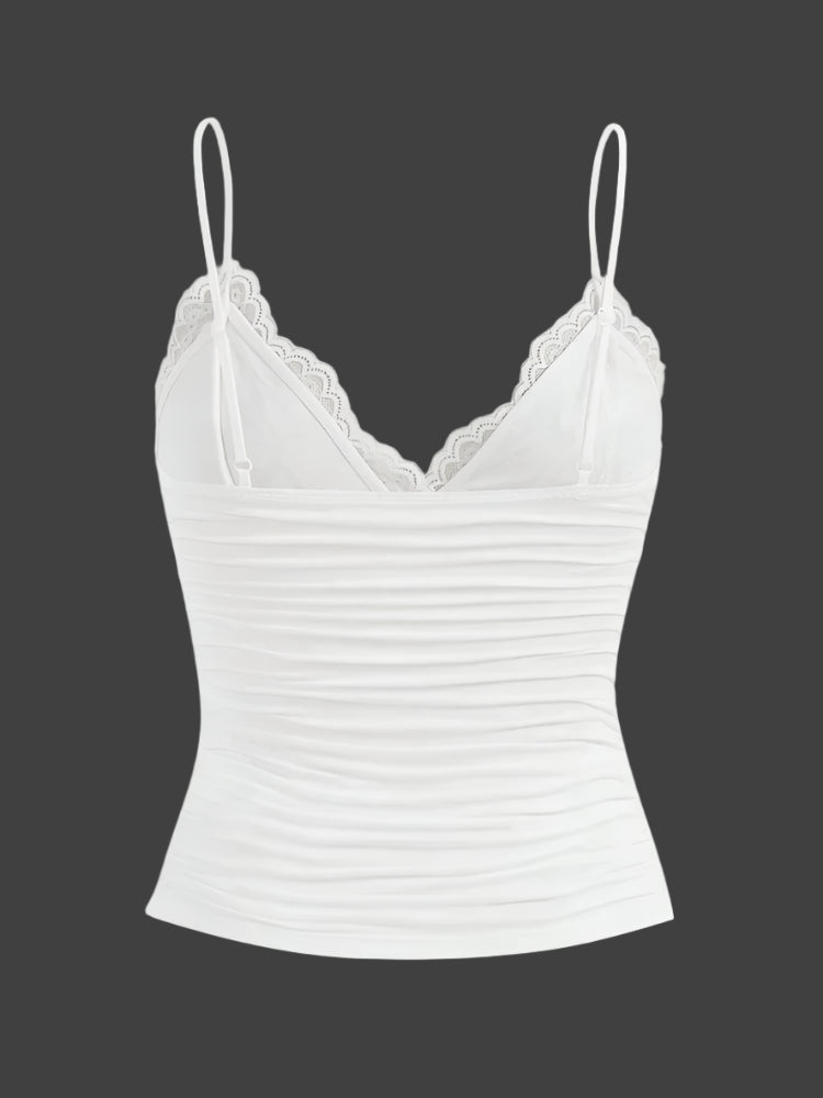 Women's Contrast Lace Bow Front Cropped Cami Top