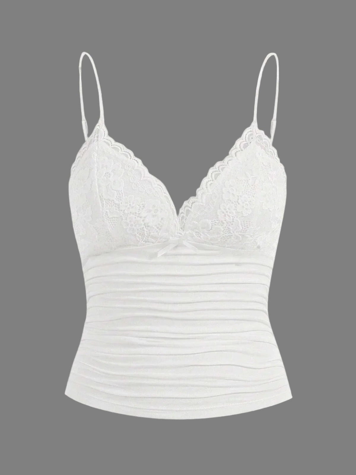 Women's Contrast Lace Bow Front Cropped Cami Top