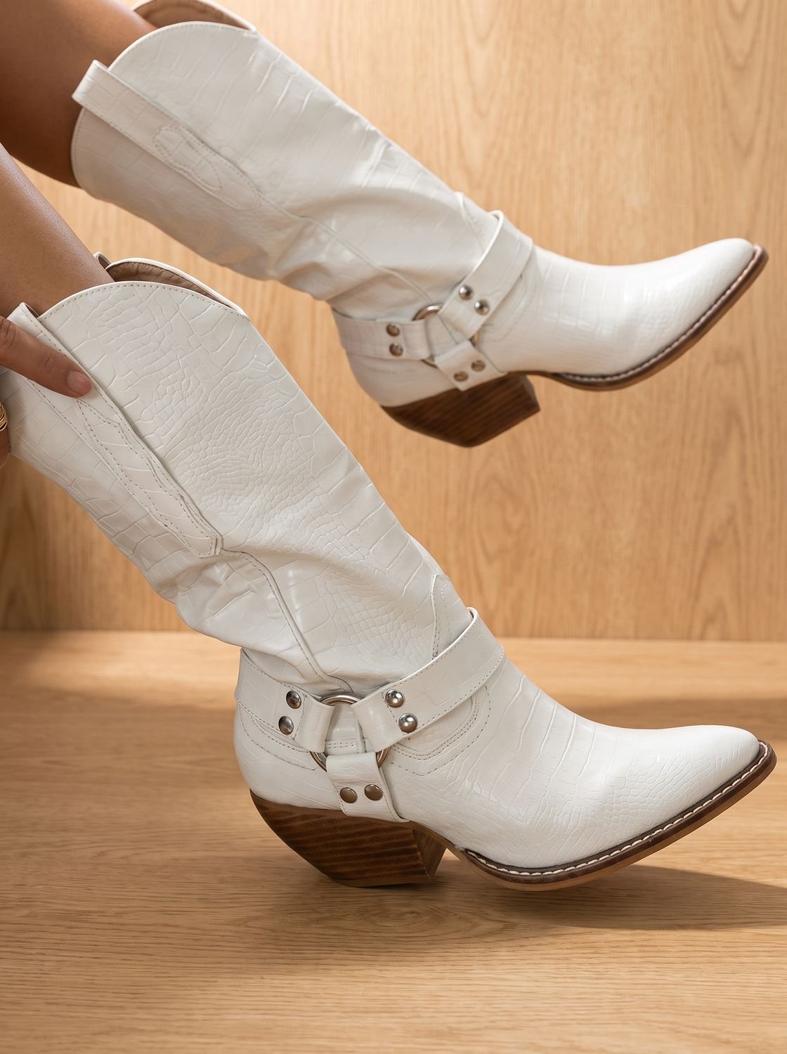 Women's Cow-Print Block-Heel Pointed-Toe Western Cowboy Boots