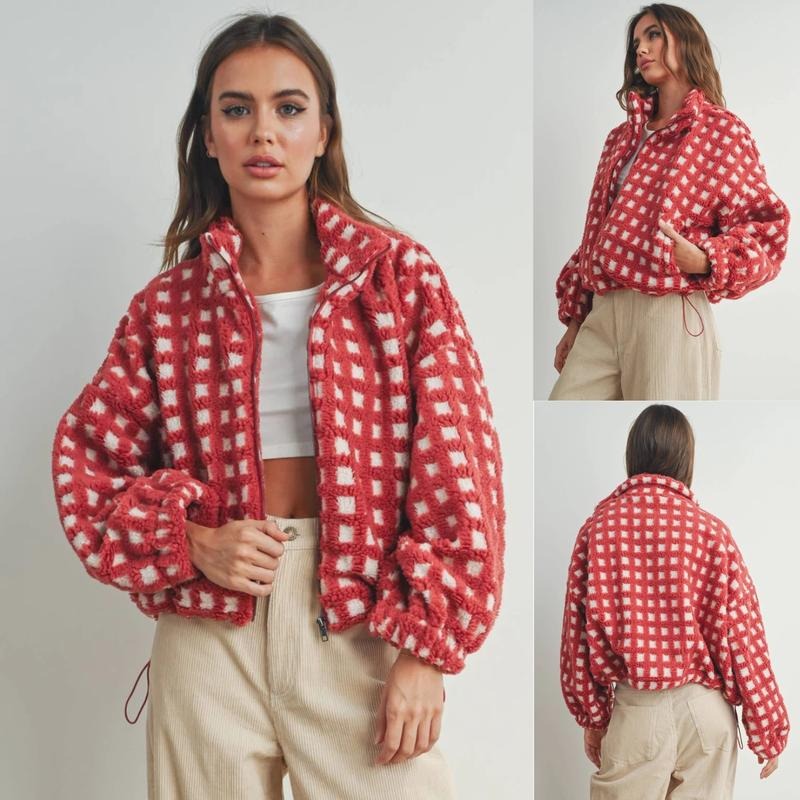 Women's Cozy Check Sherpa Fleece Jacket