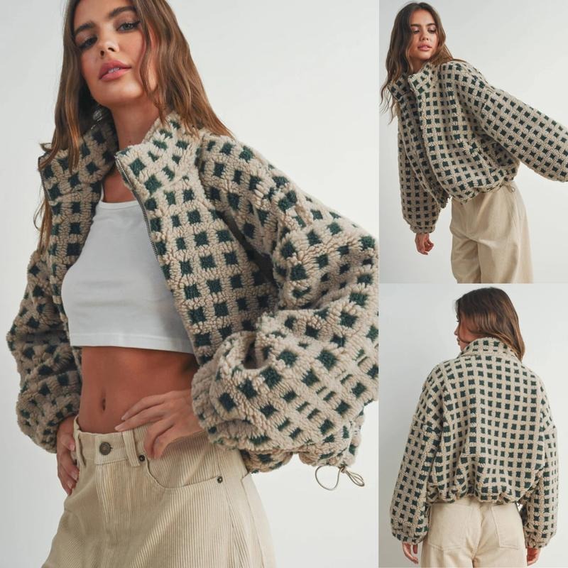 Women's Cozy Check Sherpa Fleece Jacket