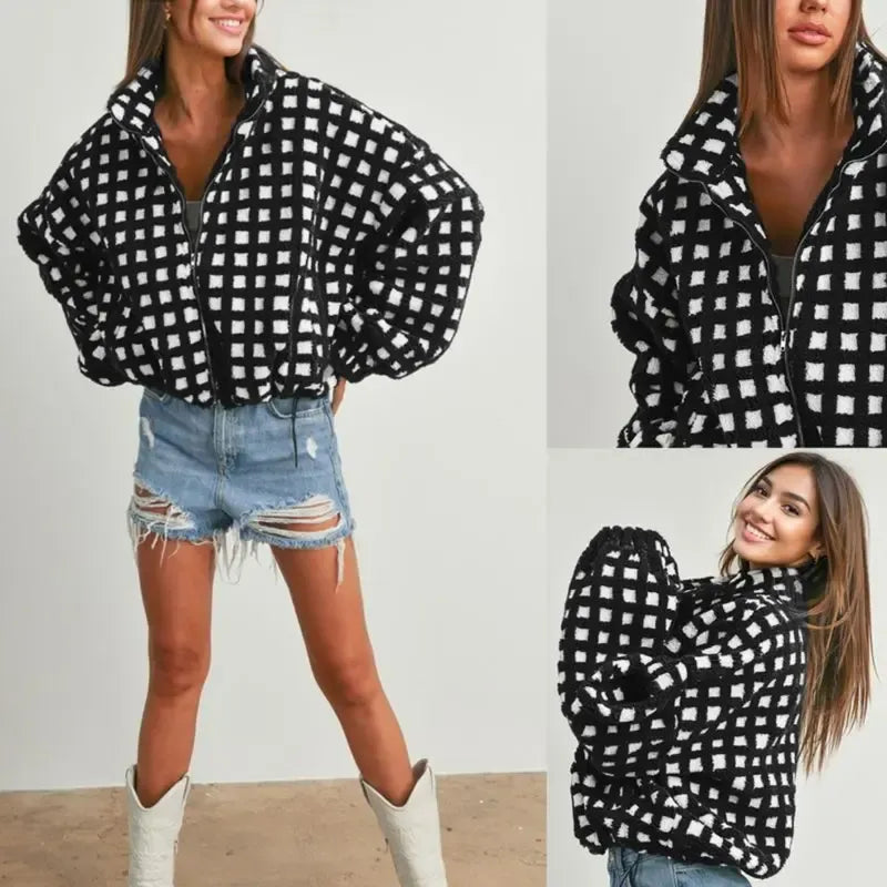 Women's Cozy Check Sherpa Fleece Jacket
