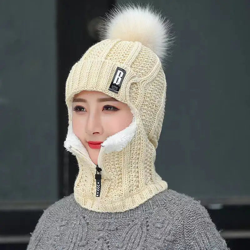 Women's Cozy Knitted Balaclava with Pompom
