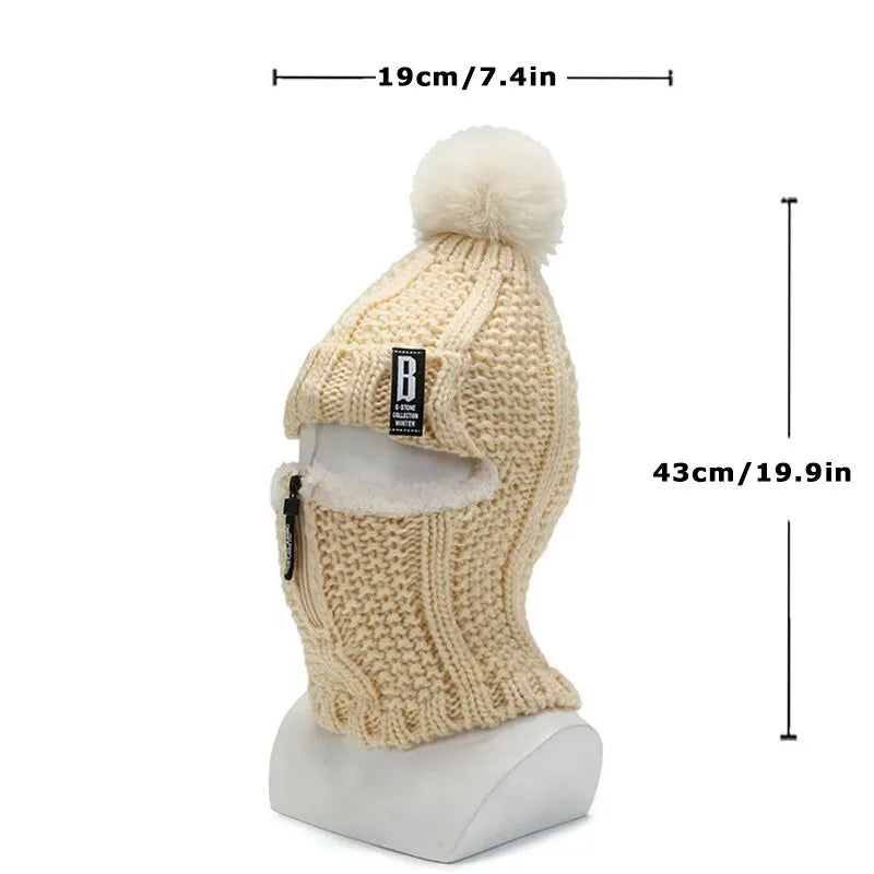 Women's Cozy Knitted Balaclava with Pompom