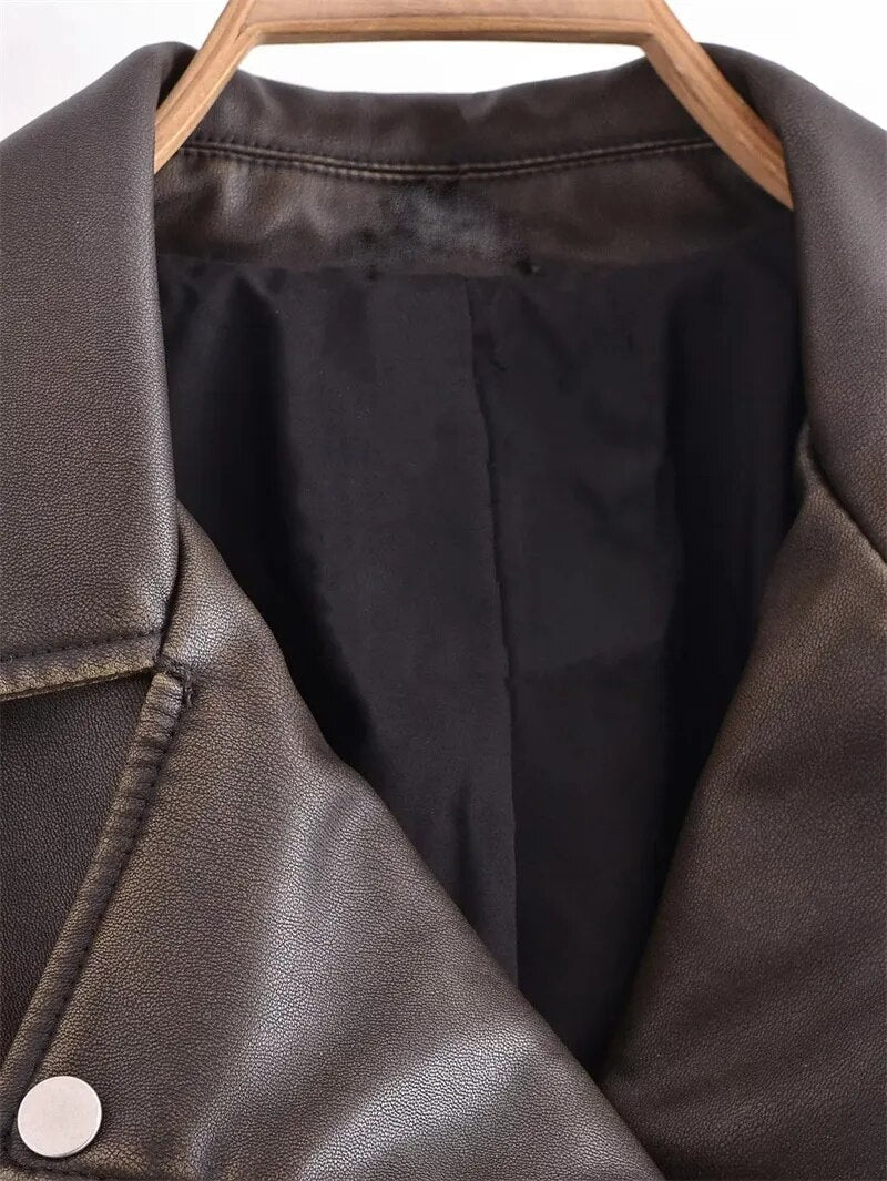 Women's Cropped Belted Zip-Front Moto Jacket