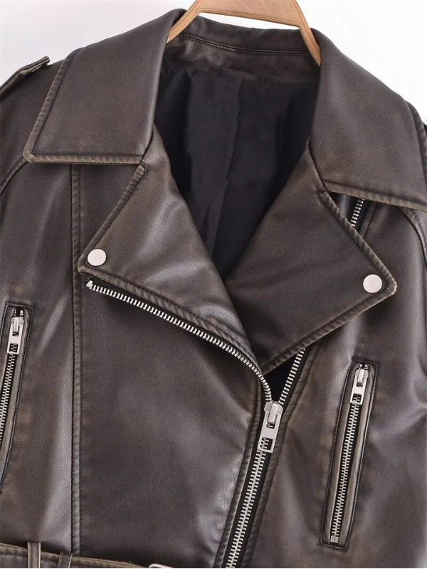 Women's Cropped Belted Zip-Front Moto Jacket