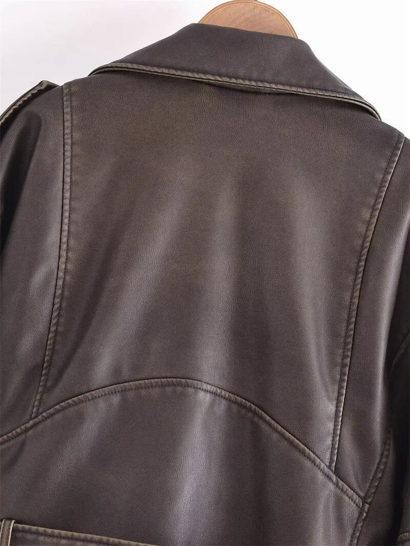 Women's Cropped Belted Zip-Front Moto Jacket