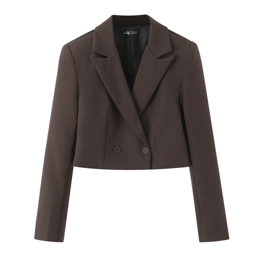 Women's Cropped Blazer with Double-Button Closure and Notched Lapel