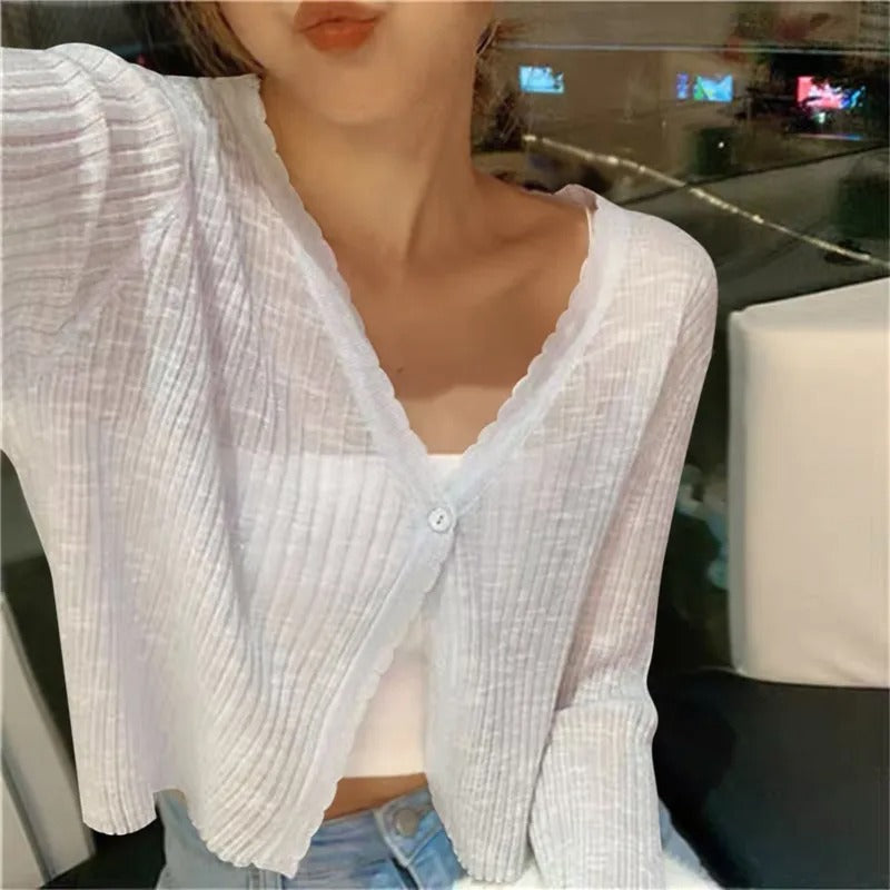 Women's Cropped Button-Front Summer Cardigan