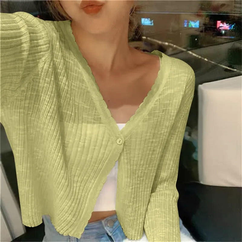 Women's Cropped Button-Front Summer Cardigan