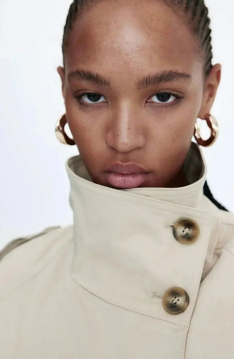 Women's Cropped Stand-Up Collar Belted Trench Jacket