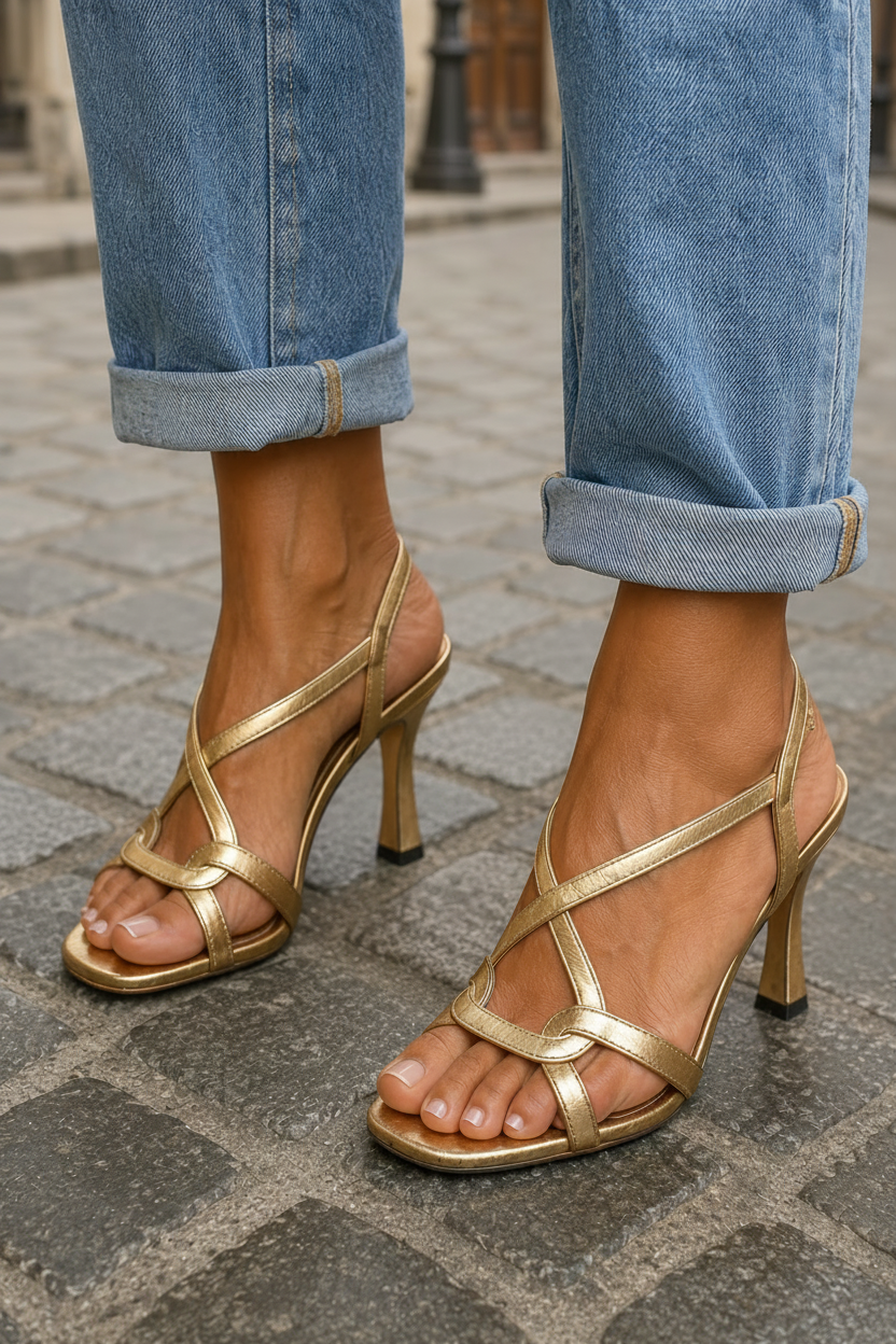 Women's Dazzling Golden Heeled Sandals for Special Occasions