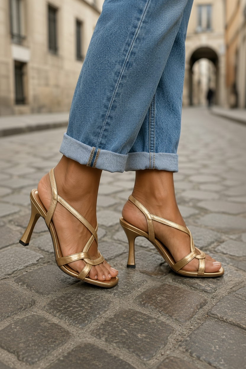 Women's Dazzling Golden Heeled Sandals for Special Occasions