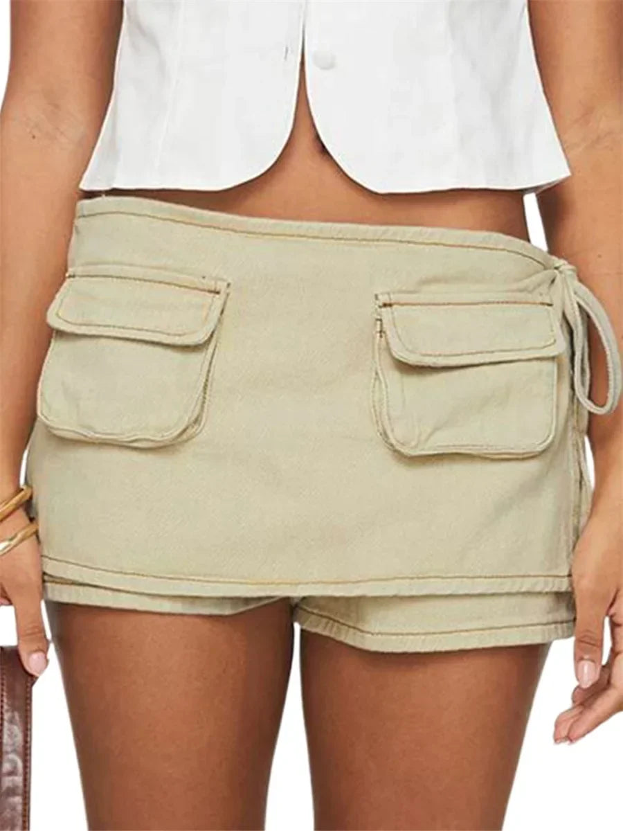Women's Denim Mini Skirt with Cargo Utility Pockets