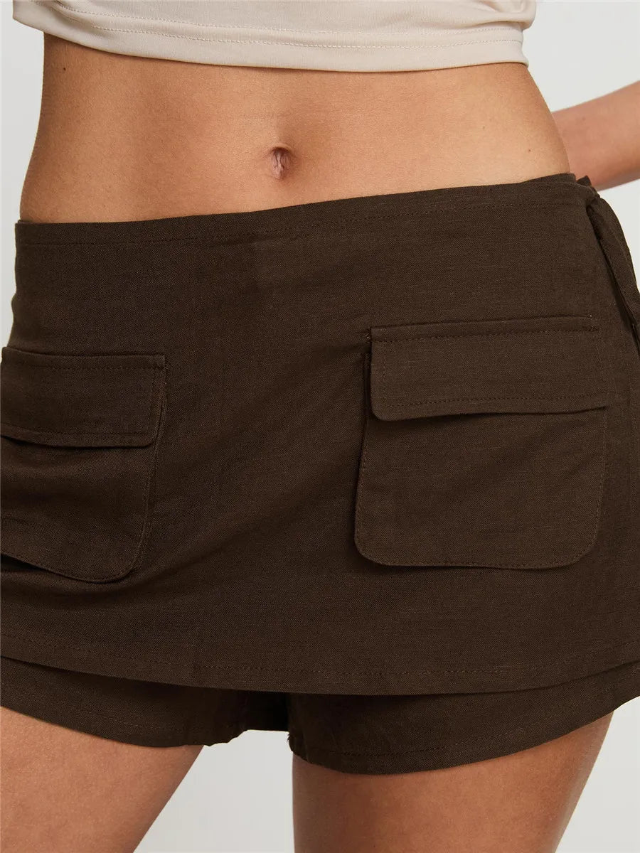 Women's Denim Mini Skirt with Cargo Utility Pockets
