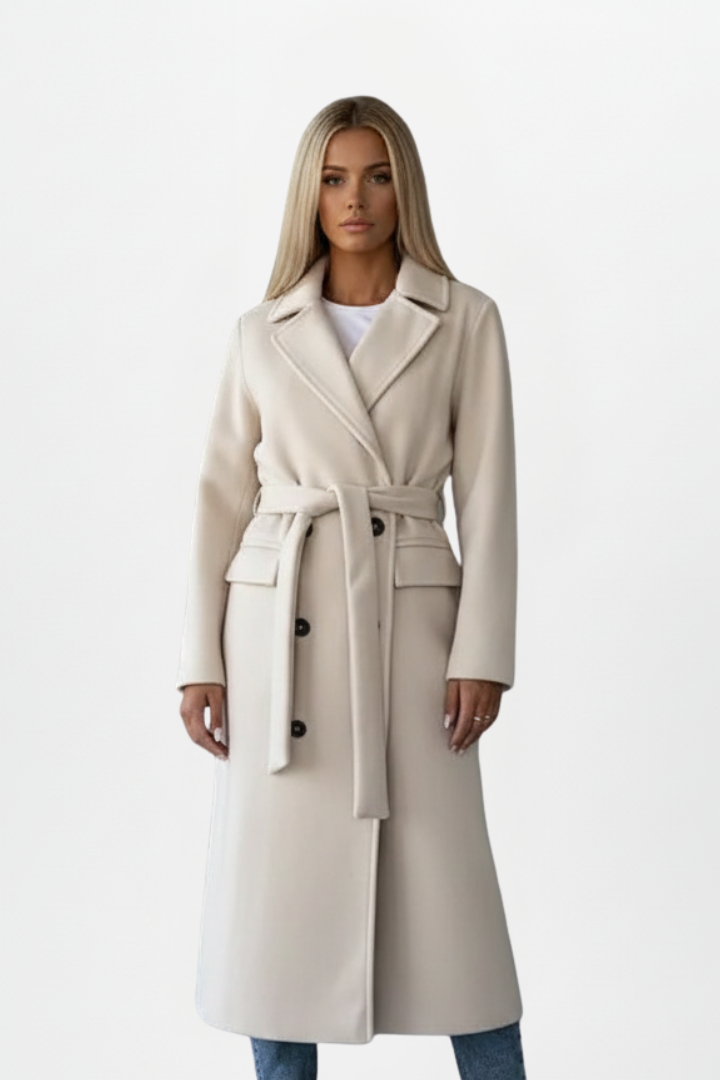 Women's Double-Breasted Belted Trench Coat – Elegant Mid-Length Outerwear for Everyday Wear and Formal Occasions