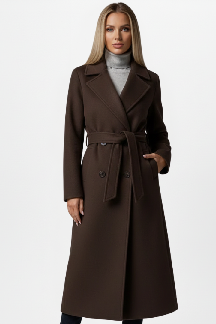 Women's Double-Breasted Belted Trench Coat – Elegant Mid-Length Outerwear for Everyday Wear and Formal Occasions