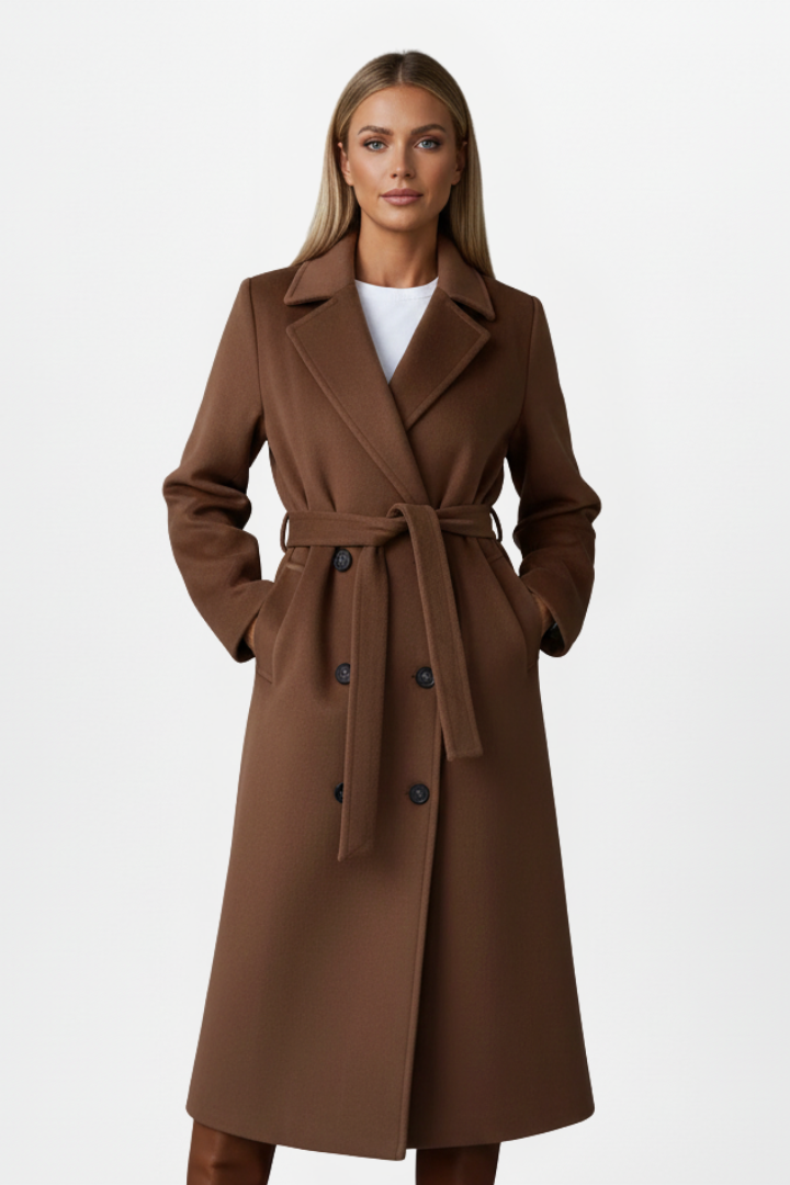 Women's Double-Breasted Belted Trench Coat – Elegant Mid-Length Outerwear for Everyday Wear and Formal Occasions