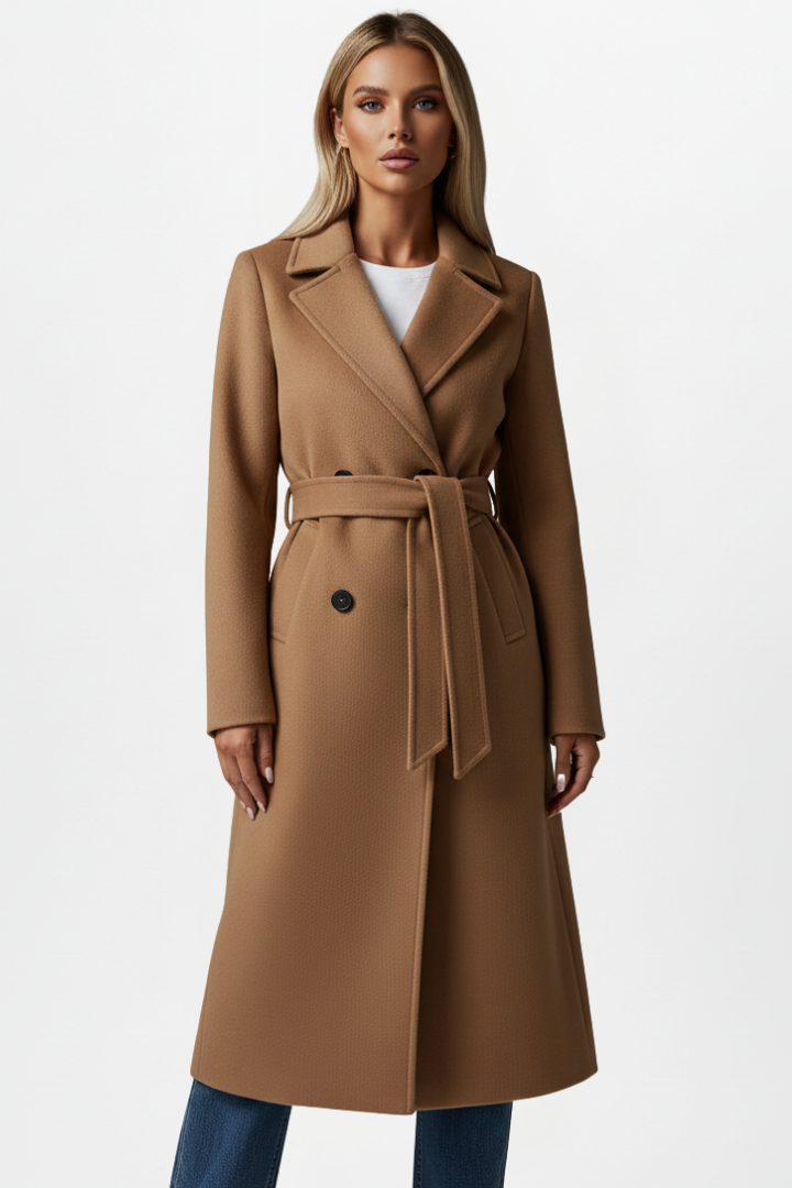 Women's Double-Breasted Belted Trench Coat – Elegant Mid-Length Outerwear for Everyday Wear and Formal Occasions