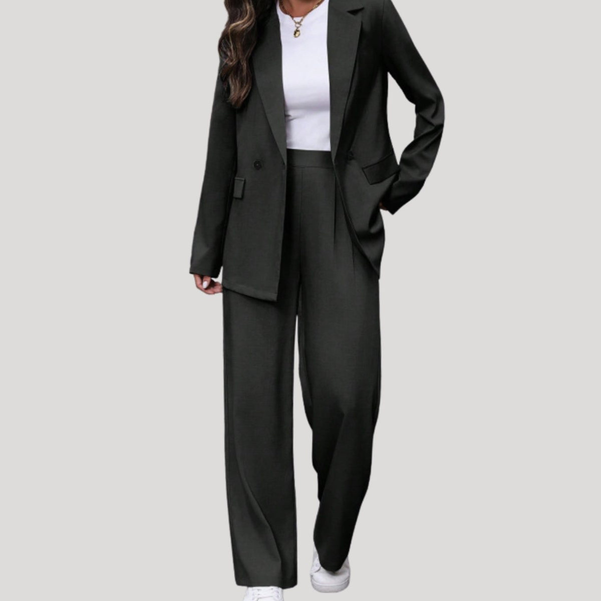 Women's Double-Breasted Tailored Wide-Leg Pant Suit Set